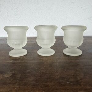 3 Vintage Frosted Glass Candle Votive Holder or Trinket Dish